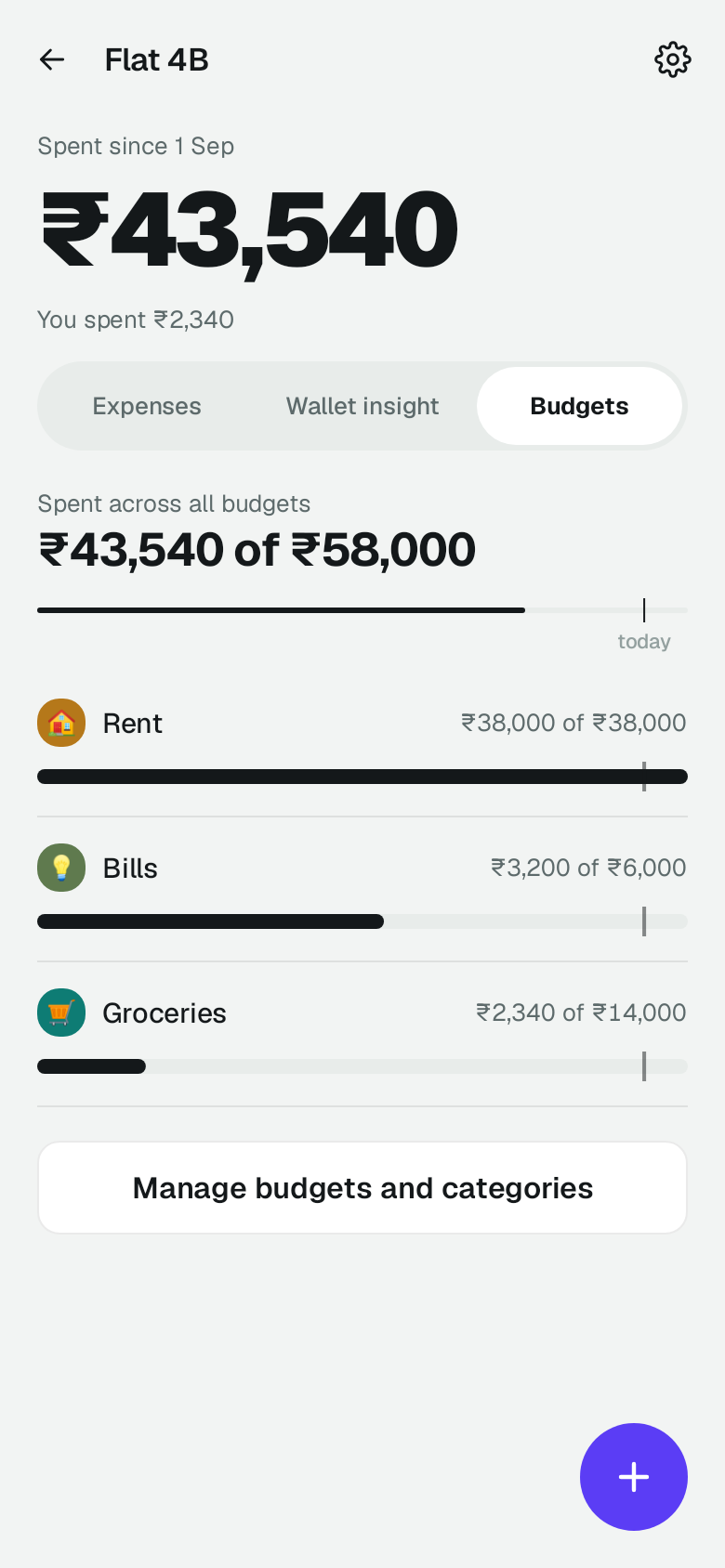Flat 4B's shared wallet: ₹43,540 spent since 1 September across rent, bills and groceries